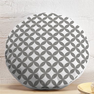Gri Dairesel Geometrik Dijital Baskılı Dekoratif Yuvarlak Yastık Kırlent Kılıfı