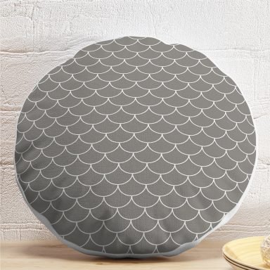Gri Geometrik Pul Desenli Dijital Baskılı Dekoratif Yuvarlak Yastık Kırlent Kılıfı