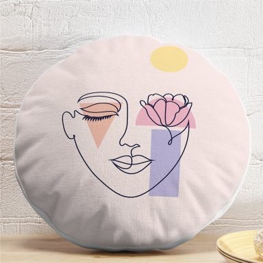 Pembe Zeminde Bohemian Özel Tasarım Yuvarlak Kırlent Kılıfı