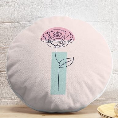 Pembe Zeminde Gül Motifli Bohemian Dekoratif Yuvarlak Kırlent Kılıfı