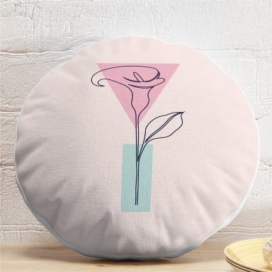 Pembe Zeminde Gül Motifli Bohemian Dekoratif Yuvarlak Kırlent Kılıfı