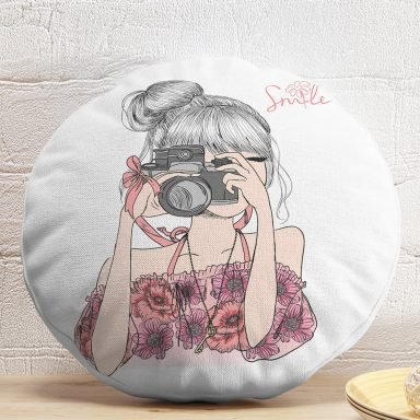 Fashion Girl Dijital Baskılı Modern Yuvarlak Yastık Kırlent Kılıfı