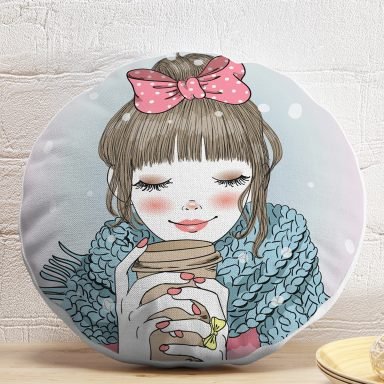 Fashion Girl Dijital Baskılı Modern Yuvarlak Yastık Kırlent Kılıfı