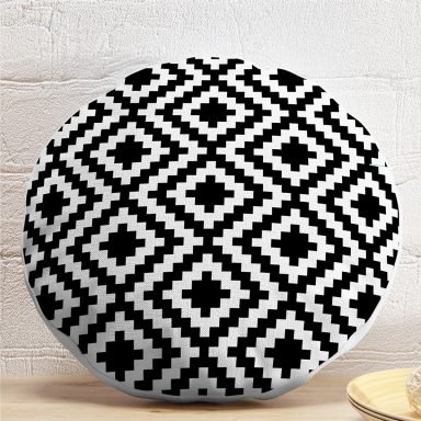 Kareli Geometrik Desenli Dijital Baskılı Modern Yuvarlak Yastık Kırlent Kılıfı