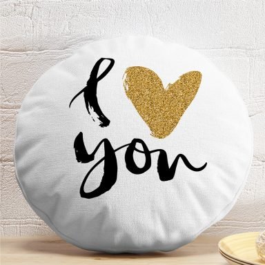 I Love You Yazılı Realhomes Dijital Baskılı Modern Yuvarlak Yastık Kırlent Kılıfı