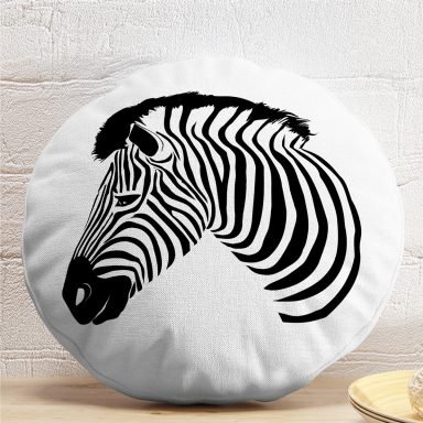 Zebra Figürlü Dijital Baskılı Modern Yuvarlak Yastık Kırlent Kılıfı