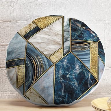 Geometrik Renkli Mermer Tasarımlı Yuvarlak Yastık Kırlent Kılıfı