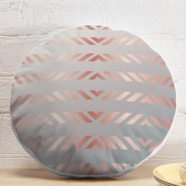 Gri Zeminde Geometrik Desenli Dijital Baskılı Dekoratif Yuvarlak Yastık Kırlent Kılıfı