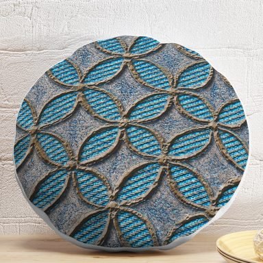 Kabartma Yüzey Geometrik Desenli Dijital Baskılı Dekoratif Yuvarlak Yastık Kırlent Kılıfı