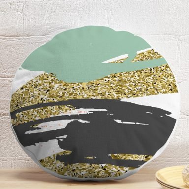 Gold Detaylı Modern Motifler Dijital Baskılı Modern Yuvarlak Yastık Kırlent Kılıfı