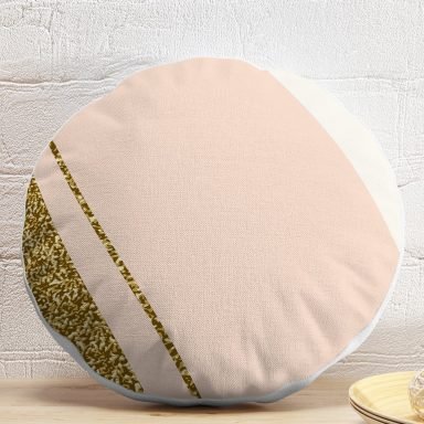 Pembe Krem Gold Motifli Dijital Baskılı Modern Yuvarlak Yastık Kırlent Kılıfı