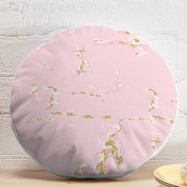 Pembe Zemin Mermer Motifli Dijital Baskılı Modern Yuvarlak Yastık Kırlent Kılıfı