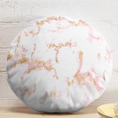 Mermer Motifli Gold İşlemeli Dijital Baskılı Modern Yuvarlak Yastık Kırlent Kılıfı