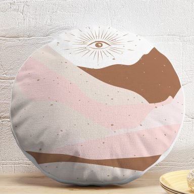 Natura Temalı Boho Tasarımlı Dijital Baskılı Modern Yuvarlak Yastık Kırlent Kılıfı
