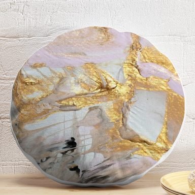 Gold Detaylı Soyut Çizimli Dijital Baskılı Modern Yuvarlak Yastık Kırlent Kılıfı