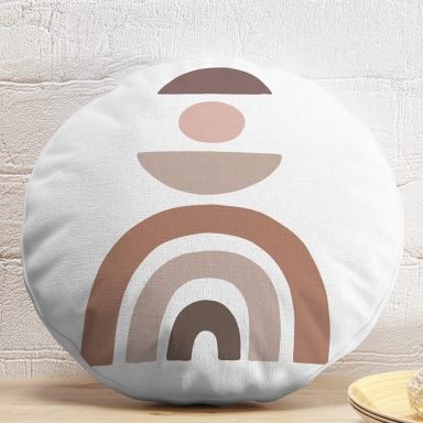 Geometrik Çizimli Soyut Renkler Dijital Baskılı Modern Yuvarlak Yastık Kırlent Kılıfı