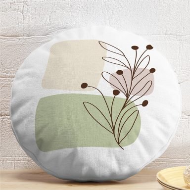 Minimal Desenli Çiçek Motifli Dijital Baskılı Modern Yuvarlak Yastık Kırlent Kılıfı