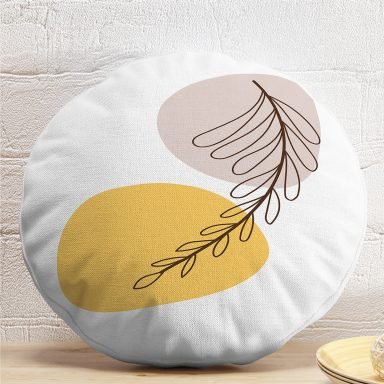 Minimal Desenli Çiçek Motifli Dijital Baskılı Modern Yuvarlak Yastık Kırlent Kılıfı