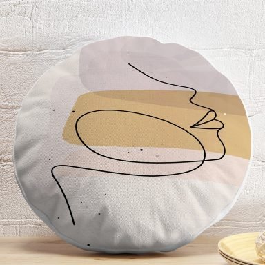 Soft Zeminde Bayan Silüet Çizimli Dijital Baskılı Modern Yuvarlak Yastık Kırlent Kılıfı