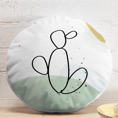 Soft Renkli Onedraw Çizimli Dijital Baskılı Modern Yuvarlak Yastık Kırlent Kılıfı