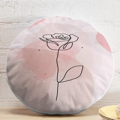 Pastel Renkli Onedraw Gül Resimli Dijital Baskılı Modern Yuvarlak Yastık Kırlent Kılıfı