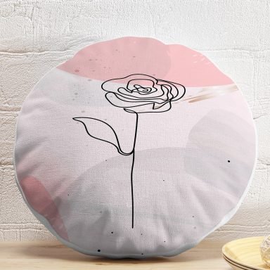 Pastel Renkli Onedraw Gül Resimli Dijital Baskılı Modern Yuvarlak Yastık Kırlent Kılıfı