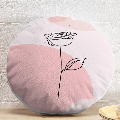 Pastel Renkli Onedraw Gül Resimli Dijital Baskılı Modern Yuvarlak Yastık Kırlent Kılıfı