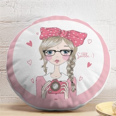 Fashion Girl Dijital Baskılı Modern Yuvarlak Yastık Kırlent Kılıfı