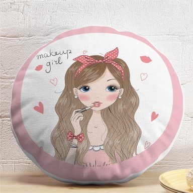 Fashion Girl Dijital Baskılı Modern Yuvarlak Yastık Kırlent Kılıfı