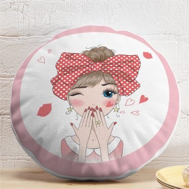 Fashion Girl Dijital Baskılı Modern Yuvarlak Yastık Kırlent Kılıfı