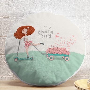 Fashion Girl Dijital Baskılı Modern Yuvarlak Yastık Kırlent Kılıfı