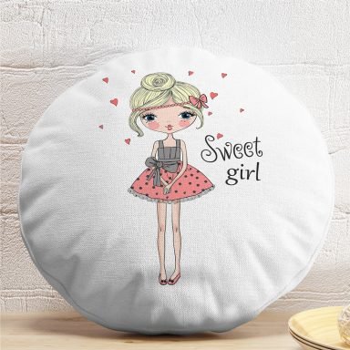Fashion Girl Dijital Baskılı Modern Yuvarlak Yastık Kırlent Kılıfı