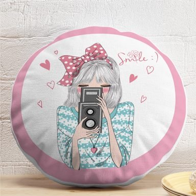 Fashion Girl Dijital Baskılı Modern Yuvarlak Yastık Kırlent Kılıfı