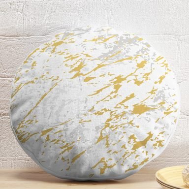 Gri Beyaz Zeminde Gold Detaylı Çizim Dijital Baskılı Modern Yuvarlak Yastık Kırlent Kılıfı