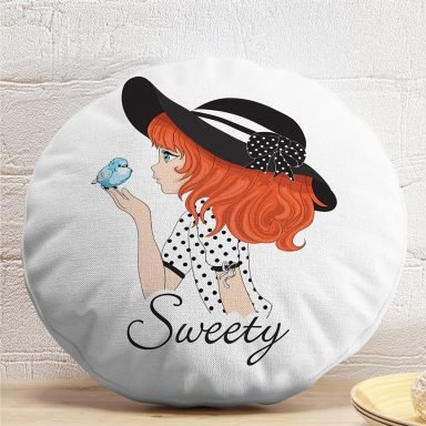 Fashion Girl Dijital Baskılı Modern Yuvarlak Yastık Kırlent Kılıfı