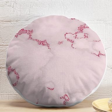 Pudra Zemin Üzerinde Pembe Renkli Çizim Dijital Baskılı Modern Yuvarlak Yastık Kırlent Kılıfı