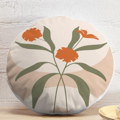 Soft Renkli Onedraw Çizimli Çiçek Desenli Dijital Baskılı Modern Yuvarlak Yastık Kırlent Kılıfı