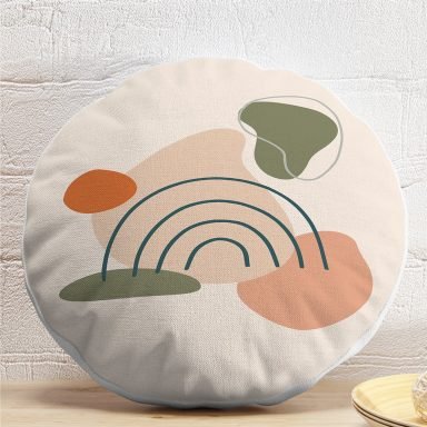 Soft Renkli Onedraw Çizimli Dijital Baskılı Modern Yuvarlak Yastık Kırlent Kılıfı