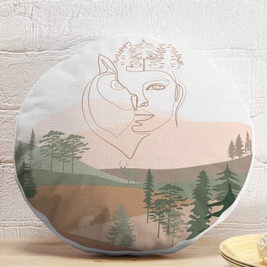 Soft Zeminde Onedraw Çizimli Bayan Silüeti Dijital Baskılı Modern Yuvarlak Yastık Kırlent Kılıfı