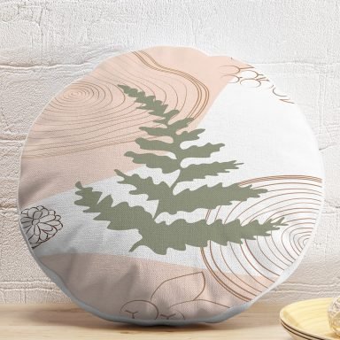 Pastel Renkli Yaprak Motifli Dijital Baskılı Modern Yuvarlak Yastık Kırlent Kılıfı