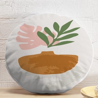 Pastel Renkli Zemin Üzerinde Onedraw Çizimli Dijital Baskılı Modern Yuvarlak Yastık Kırlent Kılıfı