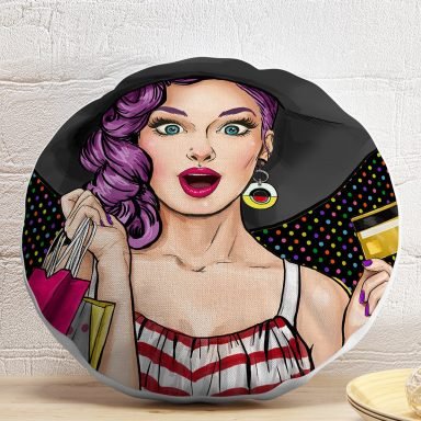 Kredi Kartlı Pop-Art Özel Tasarım Yuvarlak Yastık Kırlent Kılıfı