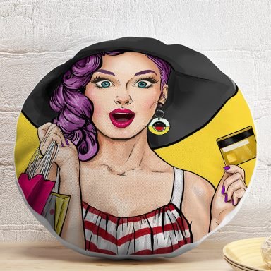 Pop Art Resimli Dijital Baskılı Dekoratif Yuvarlak Yastık Kırlent Kılıfı