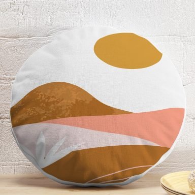 Pastel Renkli Zemin Üzerinde Onedraw Çizimli Dijital Baskılı Modern Yuvarlak Yastık Kırlent Kılıfı