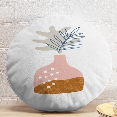 Pastel Renkli Zemin Üzerinde Onedraw Çizimli Dijital Baskılı Modern Yuvarlak Yastık Kırlent Kılıfı