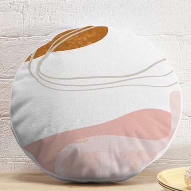 Pastel Renkli Zemin Üzerinde Onedraw Çizimli Dijital Baskılı Modern Yuvarlak Yastık Kırlent Kılıfı