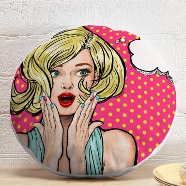 Pop Art Resimli Dijital Baskılı Dekoratif Yuvarlak Yastık Kırlent Kılıfı