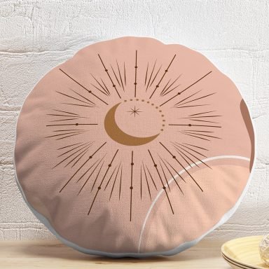 Pastel Renkli Zemin Üzerinde Onedraw Çizimli Dijital Baskılı Modern Yuvarlak Yastık Kırlent Kılıfı