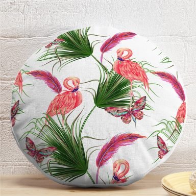 Flamingo Desen Dijital Baskılı Modern Yuvarlak Yastık Kırlent Kılıfı