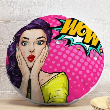 Pop Art Resimli Dijital Baskılı Dekoratif Yuvarlak Yastık Kırlent Kılıfı